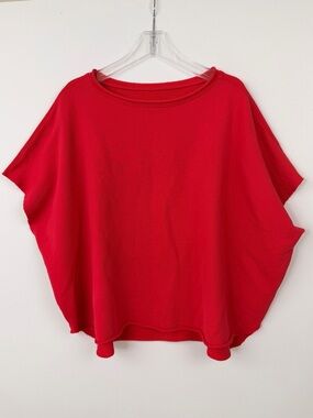 FRANK & EILEEN Red Triple Fleece Olive Capelet.Sweatshirt O/S Rare Color $238